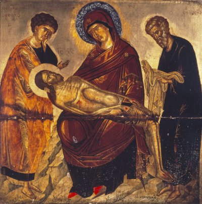 The Virgin with the Dead Christ and Saints John the Evangelist and Joseph of Arimathea, Late 15th Century by Cretan School